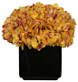 Artificial Hydrangea in Large Black Ceramic Cube, Gold and Burgundy transitional-artificial-flower-arrangements