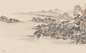 中式 山水 船 人物房子 建筑 柳树 树 桥 凉亭   壁画 壁纸 墙画 背景墙 电视背景 床头背景 卧室 酒店