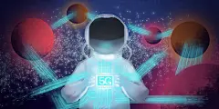 手绘科幻5G芯片宇航员宇宙背景原创插画素材海报