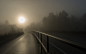 General 2500x1563 nature landscape mist walkway dark highway trees fence