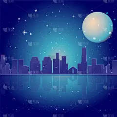 城市,海洋,月亮,星星,霓虹灯,暗色,技术,城市武士,现代,剪影