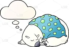 对话气泡框,卡通,北极熊,可爱的,平滑的,图像,毯子,艺术,睡觉,冬眠
