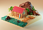 3D blender Island Low Poly Isometric lowpoly Miniature modeling beach Diorama