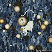 小猴子 吊灯 创意插画设计  树叶插画 小草插画 灯泡 萤火虫 梦幻插画 唯美插画设计