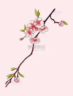 古风春季水墨水彩植物桃花花枝