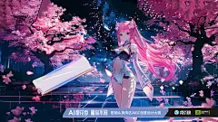 在广阔的星空下，一片樱花林随风摇曳，星曜娘翩翩起舞。她身着闪耀的赛博风服装，头戴樱花头饰，身体周围笼罩着微弱的光环。樱花树下有一个影驰内存条。光影交错之间，内存条散发着晶莹剔透的光芒，与周围梦幻般的樱花相得益彰。星曜娘站在樱花树下似乎在向观者展示着内存条的魅力和创新之处。整幅画面融合了数码风格和赛博风格的元素，体现了影驰品牌在科技领域的领先地位和无限创意。  这个帮我想一个作品标题