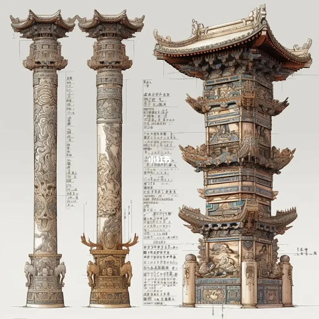 中式建筑设计，柱