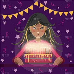 女孩,生日,卡通,贺卡,可爱的,事件,周年纪念,蛋糕,传单,问候