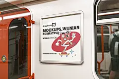 地铁车厢地下通道广告宣传展示贴图样机