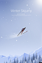 唯美冬季风景 登山山顶 滑雪运动 极限运动 创意冬季运动会 扁平化风景 旅游出行海报广告海报平面设计
