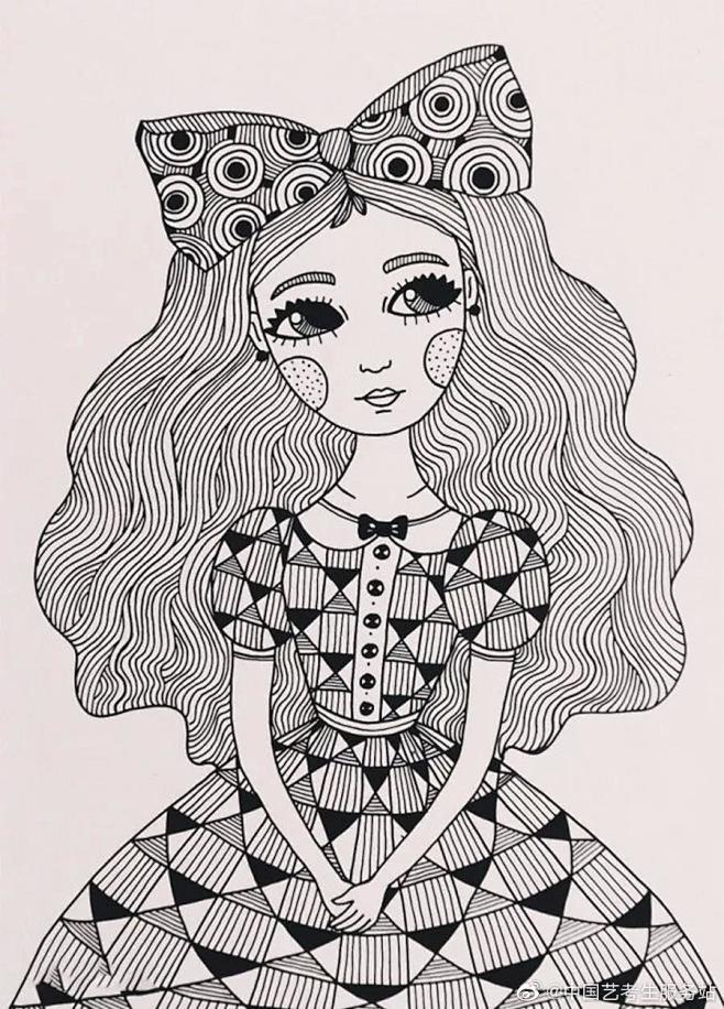 爱丽丝梦游仙境黑白装饰线描画素材