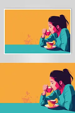 AI数字艺术休闲喝咖啡的人物插画-众图网