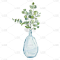 水彩手绘室内植物在玻璃花瓶与树枝桉树。生态自然极简插图贺卡，婚礼卡，海报。