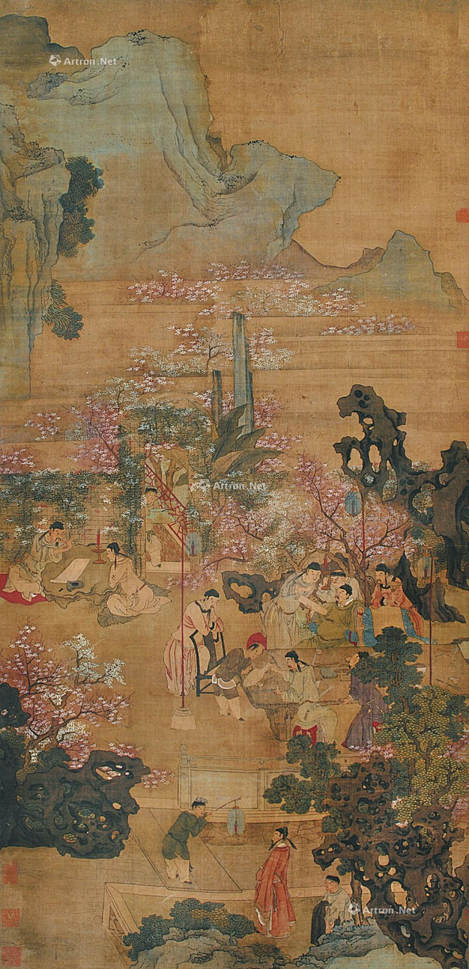 仇英——《雅集图》无题 人物山水场景 立轴欣赏 | 明|仇英(约1498-1552)字实父，号十洲，吴门四家之一。擅人物仕女，工设色水墨、白描 ...