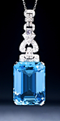 SPARKLE & JEWELRY / ❦ A fine Art Deco piece set with a magnificent emerald cut Aquamarine and Diamonds.