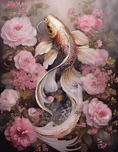 Ai产生的, 锦鲤, 鱼, 自然, 玫瑰, 花朵, 浪漫的, 背景, 墙纸, 水