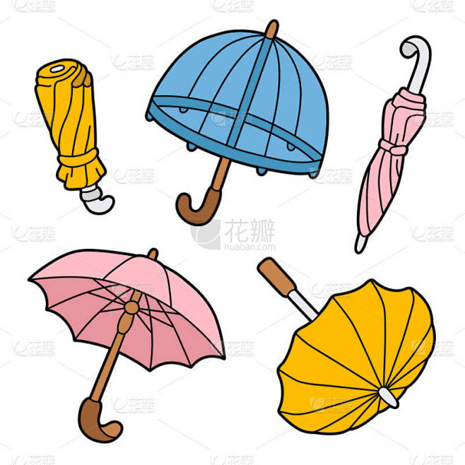 卡通雨伞的绘图矢量集