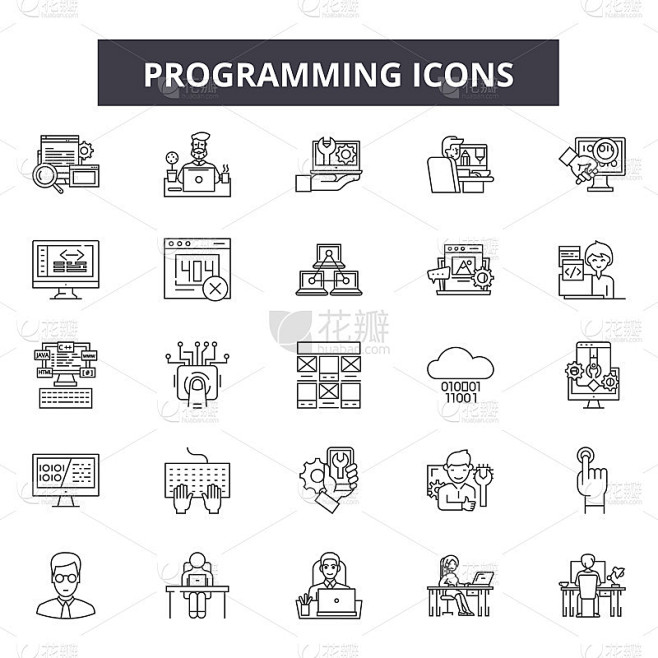 Programming line icons, signs set, vector. Program