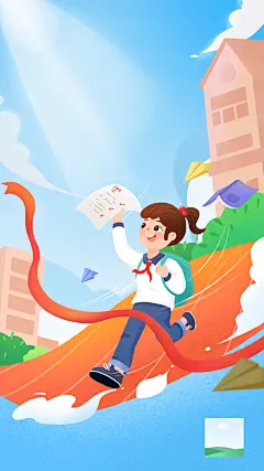 3月春季开学季祝福卡通人物手机海报
