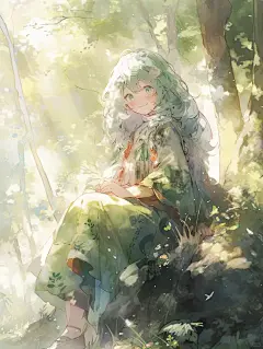 阳光下的森林精灵 |水彩风格动漫女孩 - 小红书