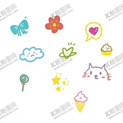 可爱软萌小装饰PNG矢量图 【酷图网】儿童软萌贴纸,表情,小云朵,冰淇淋,爱心