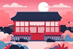 渐变日本寺庙神社场景风景插画矢量图设计素材