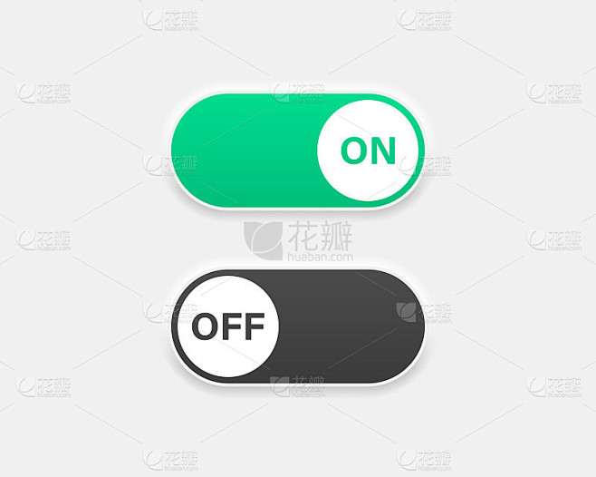 开关图标。滑动按钮的开启和关闭。设备用户界面模型或模板。Neumorphic UI UX白色用户界面