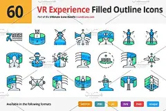 60 VR体验填充轮廓图标@ creativework247