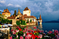 oberhofen城堡。图恩湖（Lake Thun），瑞士