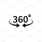 360度的矢量圆图标从背景孤立。带箭头的符号表示360度旋转或全景图。矢量插图孤立在白色背景。