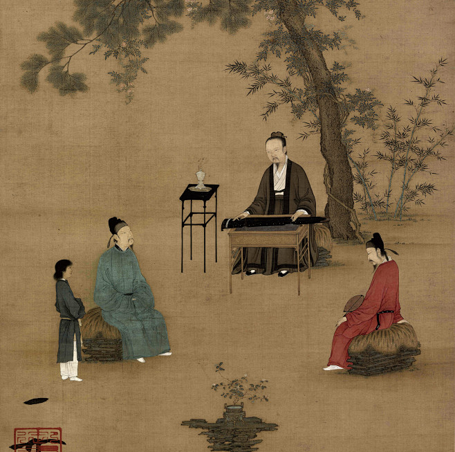 宋徽宗赵佶 听琴图 局部