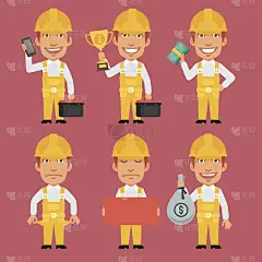 建设者持有杯子金钱工具电话海报