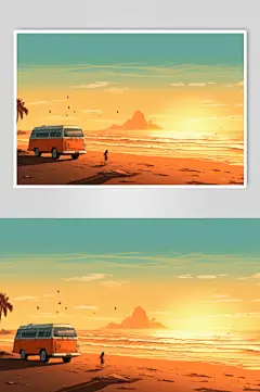 海边旅游风景插画-众图网