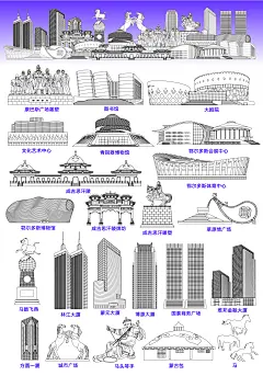 内蒙古鄂尔多斯地标建筑素材合集AI格式矢量线稿