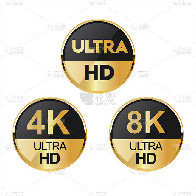 全高清4k 8K和超高清图标集合