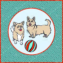 威尔士柯基犬,纺织品,背景,式样,绘画插图,墨水,极简构图,壁纸,洋葱花,动物手