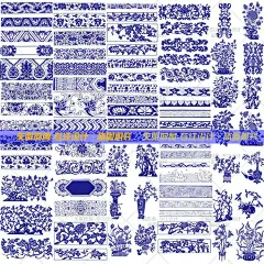 77款青花瓷雕花纹样边框传统装饰图案古典雕刻盆景矢量图素材-淘宝网