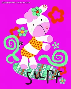 矢量卡通插画-小熊和花朵花纹插画|粉红背景|花朵|花纹|绘画|卡通|卡通动物|漫画|漫画动物|矢量素材|小熊|印花图案