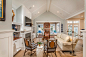 Living room - mid-sized coastal enclosed light wood floor and beige floor living room idea in San Diego with gray walls, a standard fireplace, a stone fireplace and a wall-mounted tv