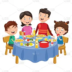 矢量插图的家庭有晚餐