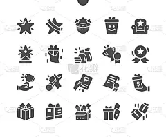 奖励精心制作的像素完美矢量固体图标30 2x网格Web图形和应用程序。简单的最小的象形图