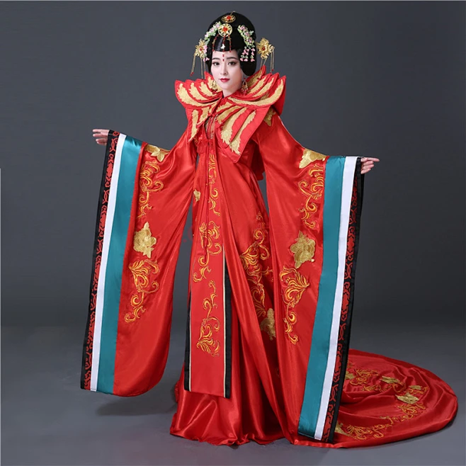 时光叙武则天同款绣花武媚娘影视剧同款古装唐朝皇帝皇后妃子武则天服装拖尾皇后服装春晚年会演出 红色 影楼均码适合160-175cm-花瓣网