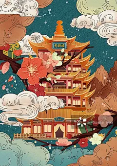 中国风建筑系列插画设计正版高清图片下载-视觉中国VCG.COM