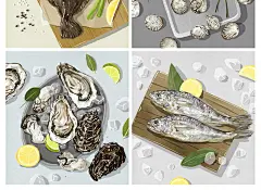手绘食物PSD模板蔬菜牛肉海鲜螃蟹日料甜品蛋糕寿司海报PNG素材ps-淘宝网