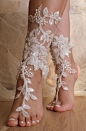 Unique Lace sandals ivory Beach wedding barefoot by ByVIVIENN: 