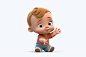 步行中的可爱漂亮小男孩婴儿人物模型