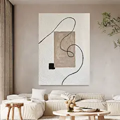 手绘油画侘寂风极简沙发背景墙装饰画高级感玄关挂画现代简约肌理-淘宝网