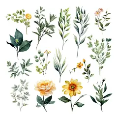 手绘水彩风格花卉与植物插画集合图集