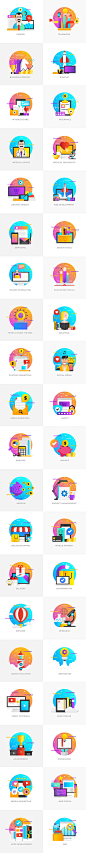 Set of Modern Flat Multi Color Conceptual icons : Set of Modern Flat Multi Color Conceptual icons on various topics. Concepts web banner and printed materials.Icons Collection of Creative Work Flow Items and Elements