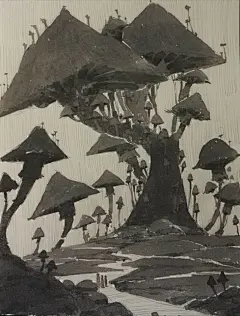 {线稿系列}黑白场景（以场景为主构图）